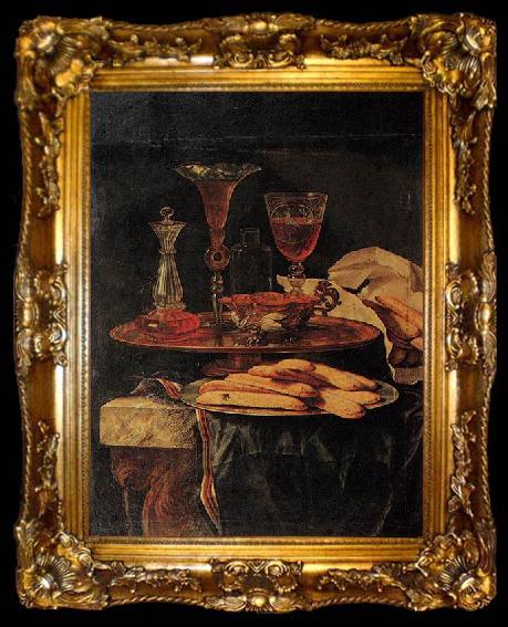 framed  Christian Berentz Still-Life with Crystal Glasses and Sponge-Cakes, ta009-2
